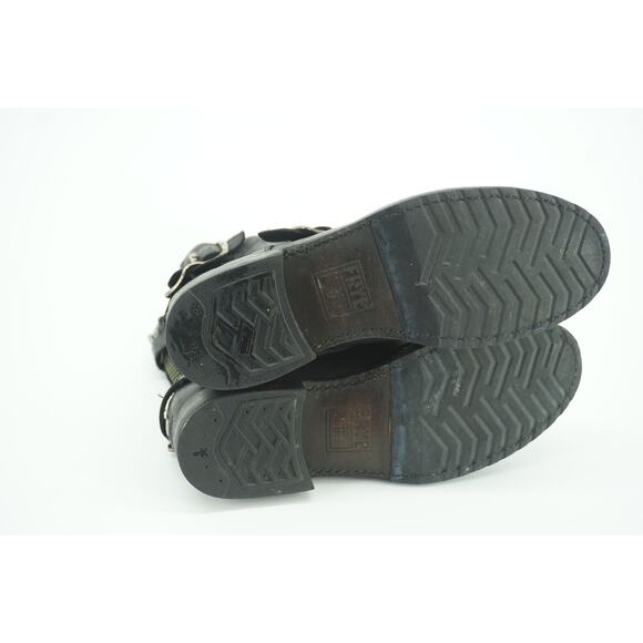 Frye Veronica Shortie Black Leather Biker Boots size 7.5 Slouchy Buckle - Picture 7 of 11